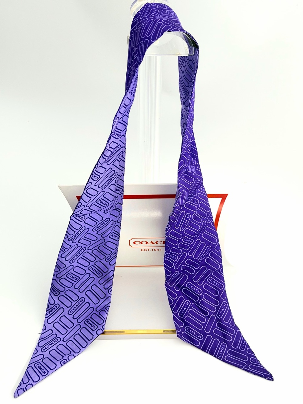 Coach Purple Vintage Signature Silk Skinny Scarf / Twilly